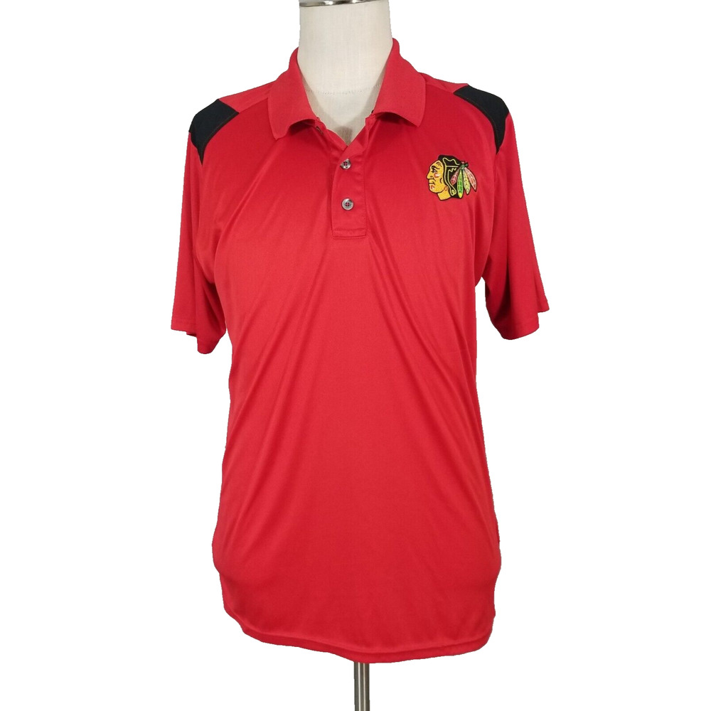 NHL‎ Chicago Blackhawks polo shirt men's large red Dri-Fit embroidered hockey